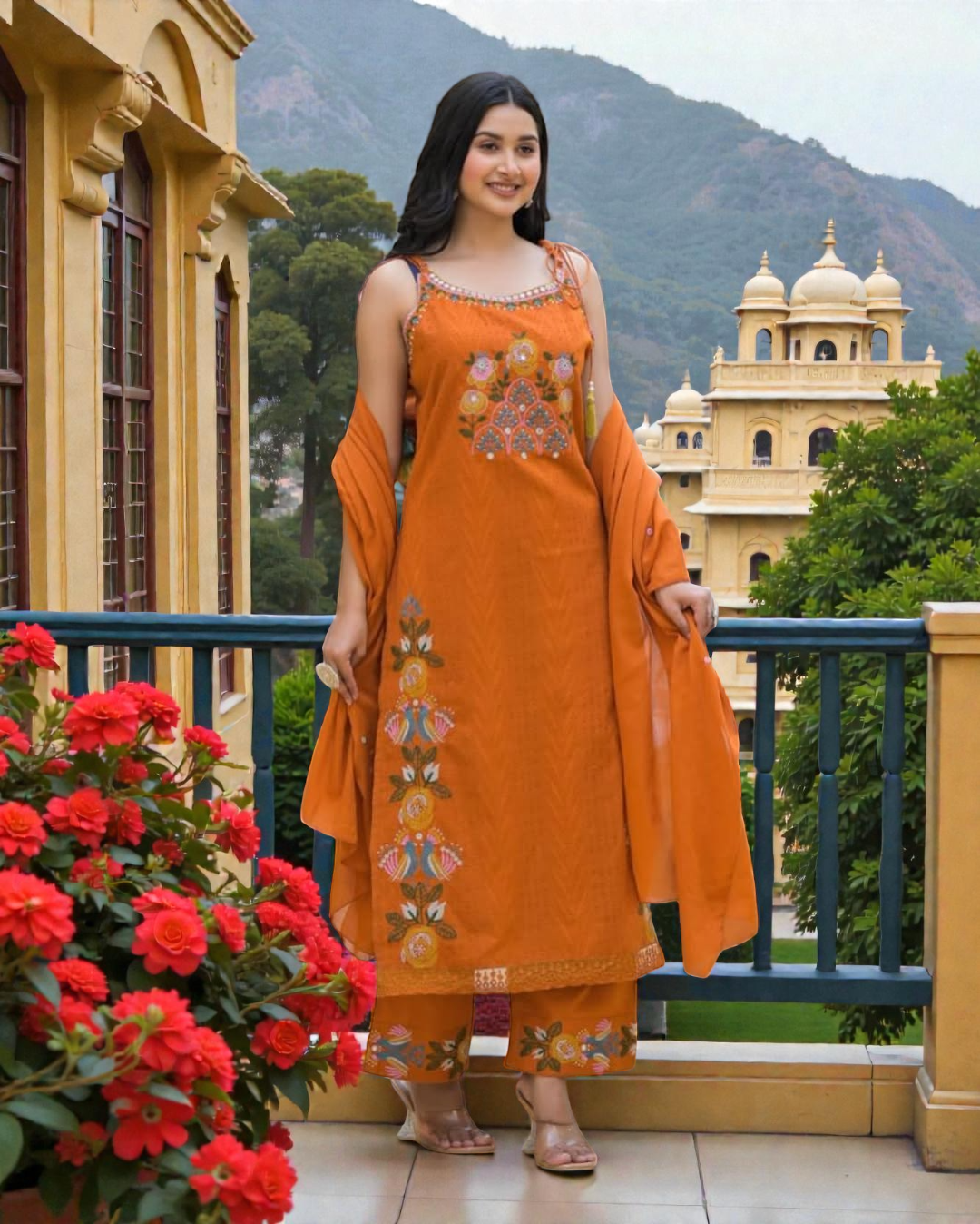 Everyday Elegance Orange Kurti Set