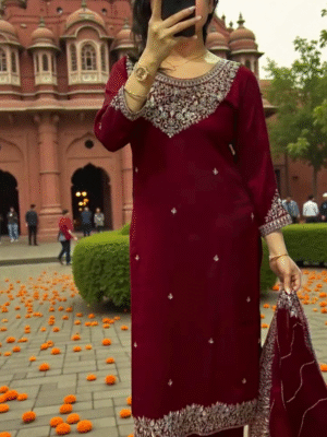 Zara burgundy kurti set