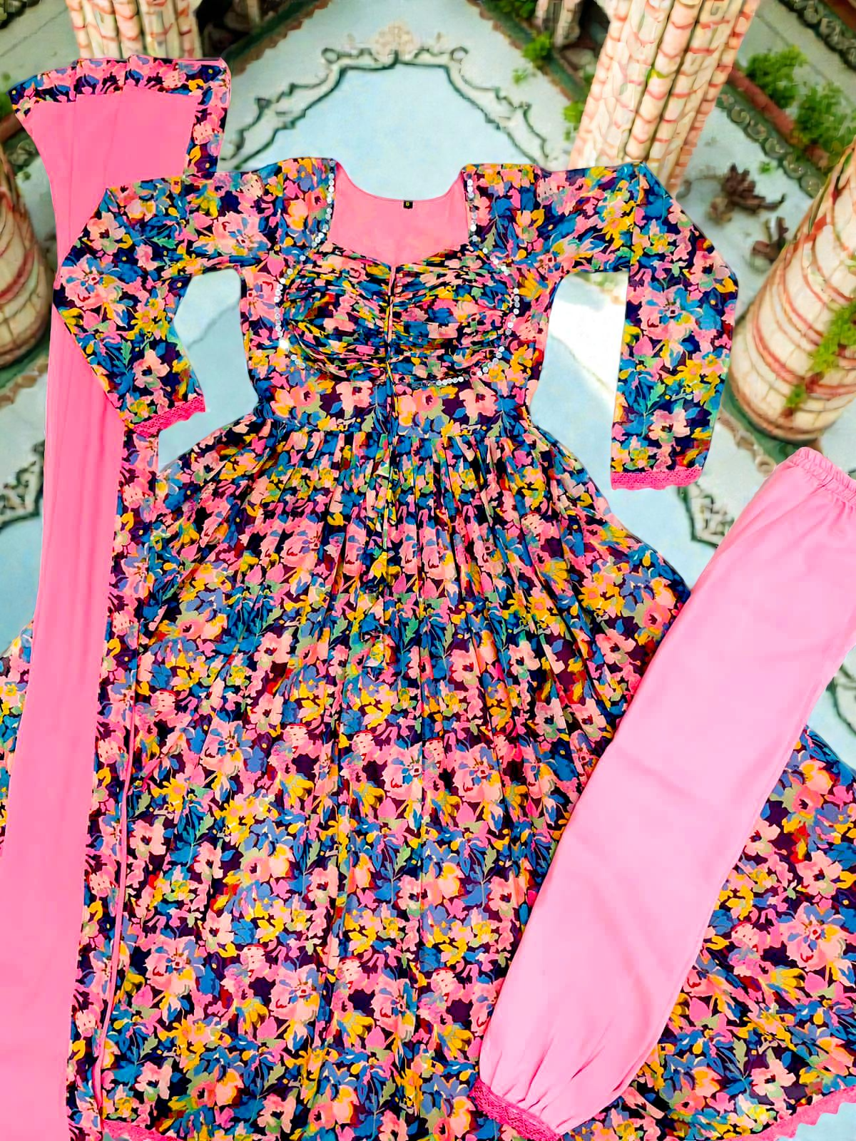 Meher Mirror Work Kurti Set