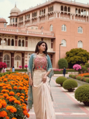 Aurelia Draped Silk Set with Shrug