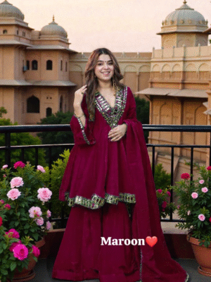 Gulbahar Maroon Festive Kurti Set