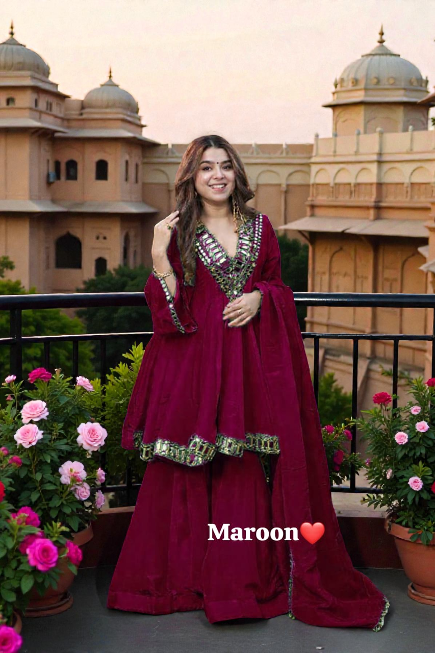 Gulbahar Maroon Festive Kurti Set